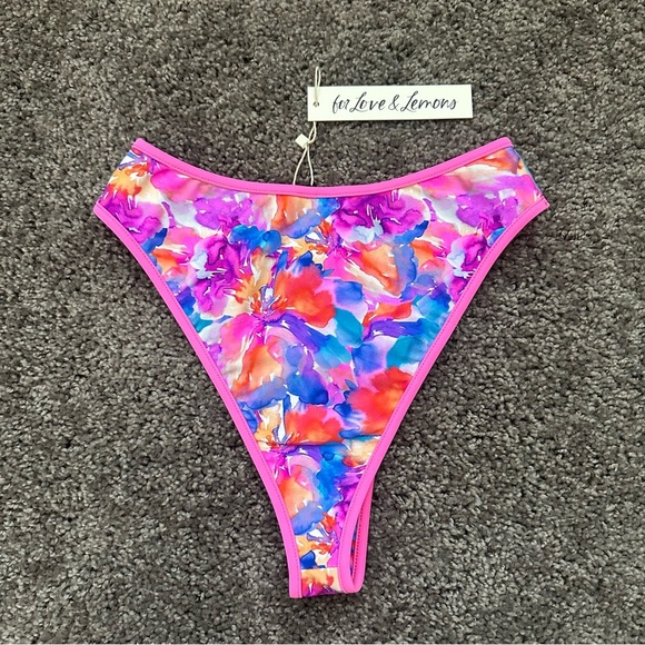 NWT For Love & Lemons Bikini Bottoms High Waisted Neon Floral Size Extra Small - Picture 2 of 3